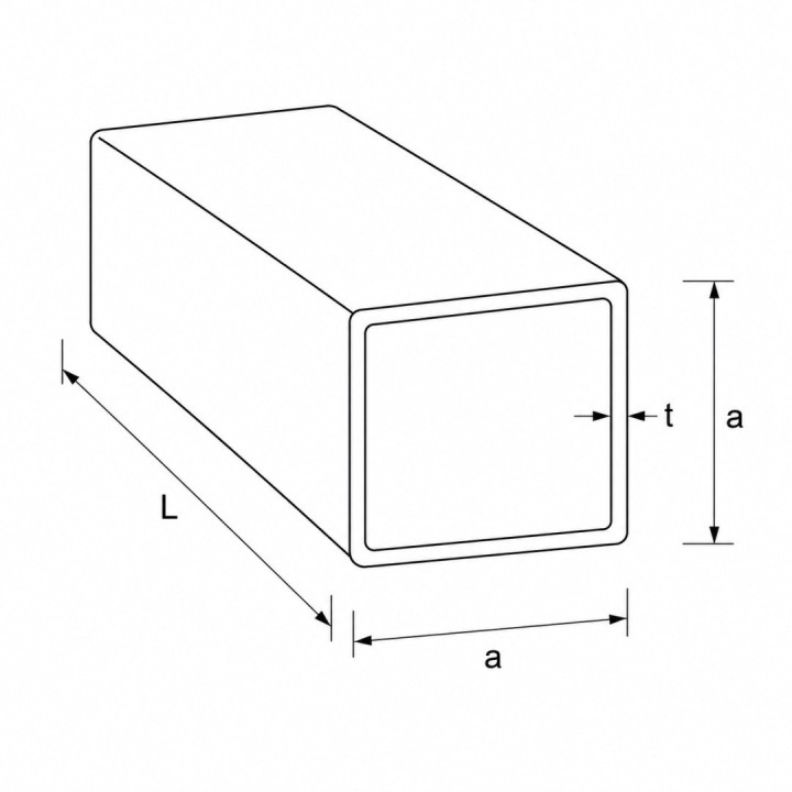 Rysunek profilu kwadratowego - oznaczenia a, a, t, L