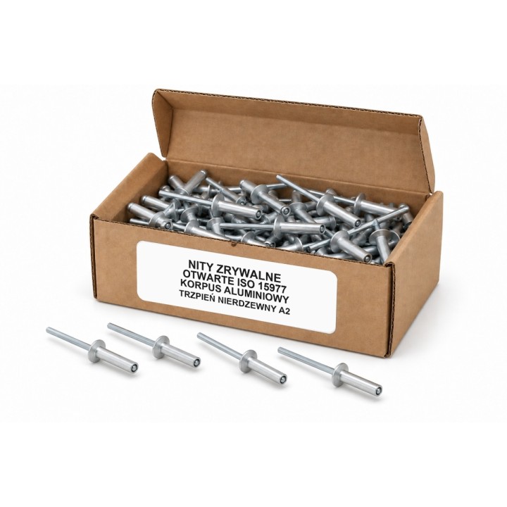 4x8 Nity zrywalne otwarte ISO 15977, aluminium/A2 - 500 szt.