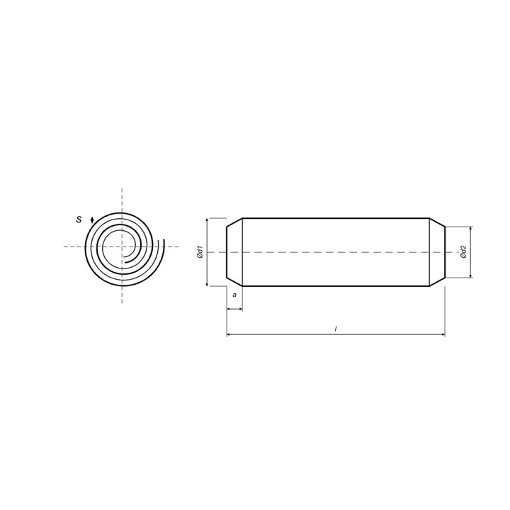 5x26 Kołki sprężyste zwijane zwykłe ISO 8750 (DIN 7343), stalowe czarne - 100 szt.