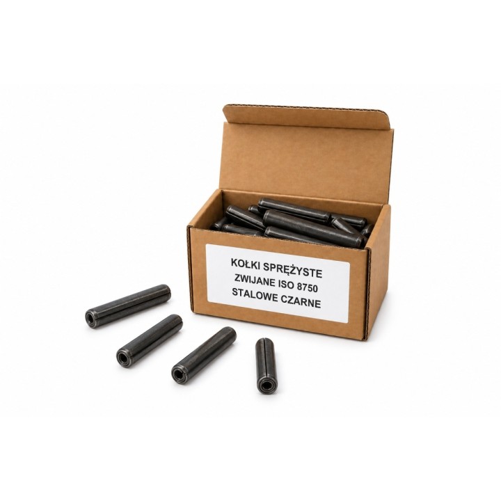 6x26 Kołki sprężyste zwijane zwykłe ISO 8750 (DIN 7343), stalowe czarne - 100 szt.