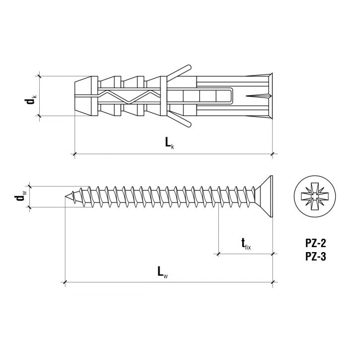 KOŁEK ROZPOROWY Z WKRĘTEM Z ŁBEM STOŻKOWYM KRX-063540 - 200 szt.