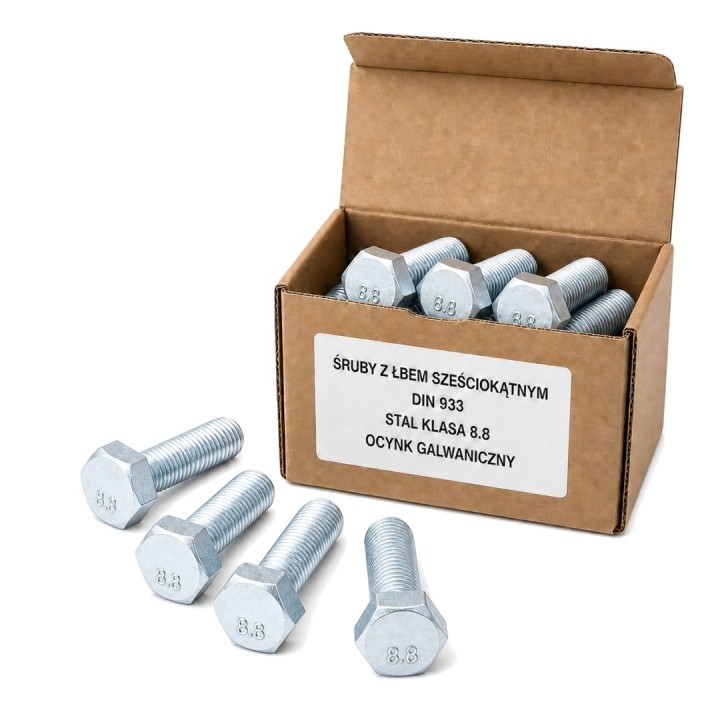 M12x140 Śruba z łbem sześciokątnym 8.8 ocynk galwaniczny DIN 933 - 50 szt.