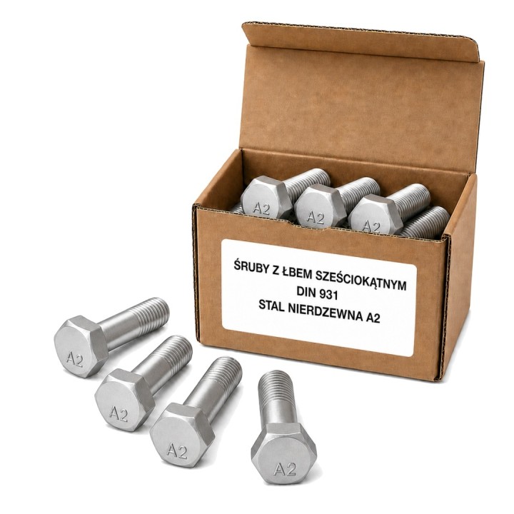 M8x60 Śruba z łbem sześciokątnym nierdzewna A2 DIN 931 - 100 szt.