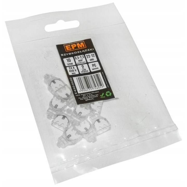 Szybkozłączka 2 × 0,5-2,5 mm² transparentna/biały 10
