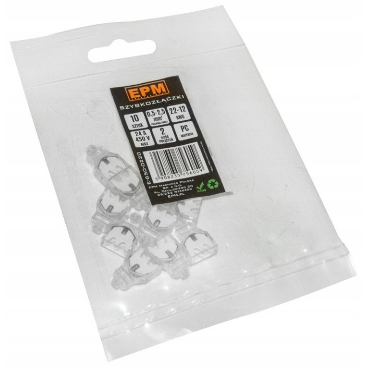Szybkozłączka 2 × 0,5-2,5 mm² transparentna/biały 10