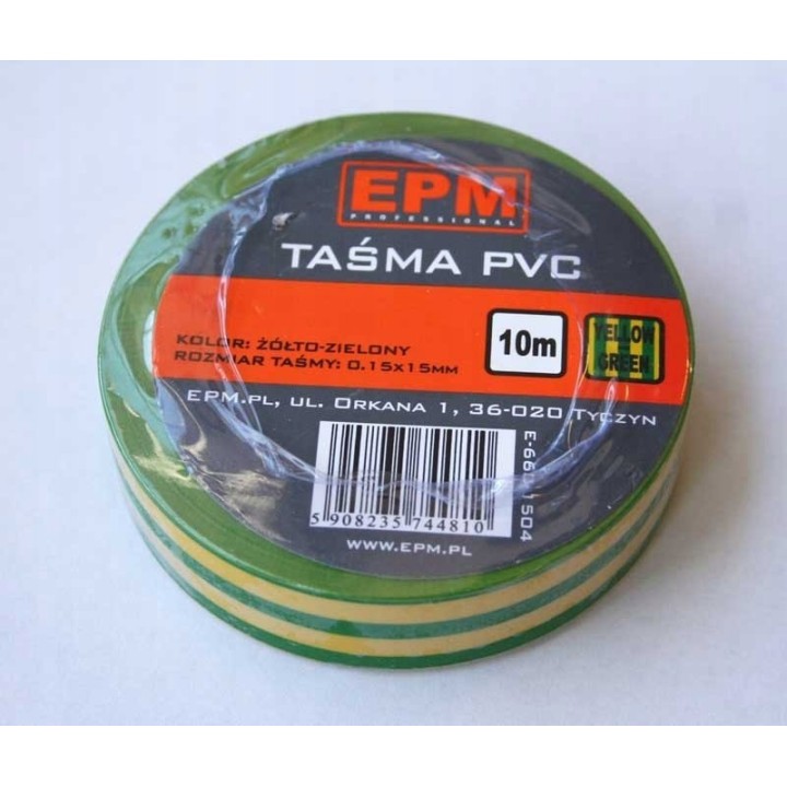 Taśma izolacyjna 15 mm*10 m żółto-zielona