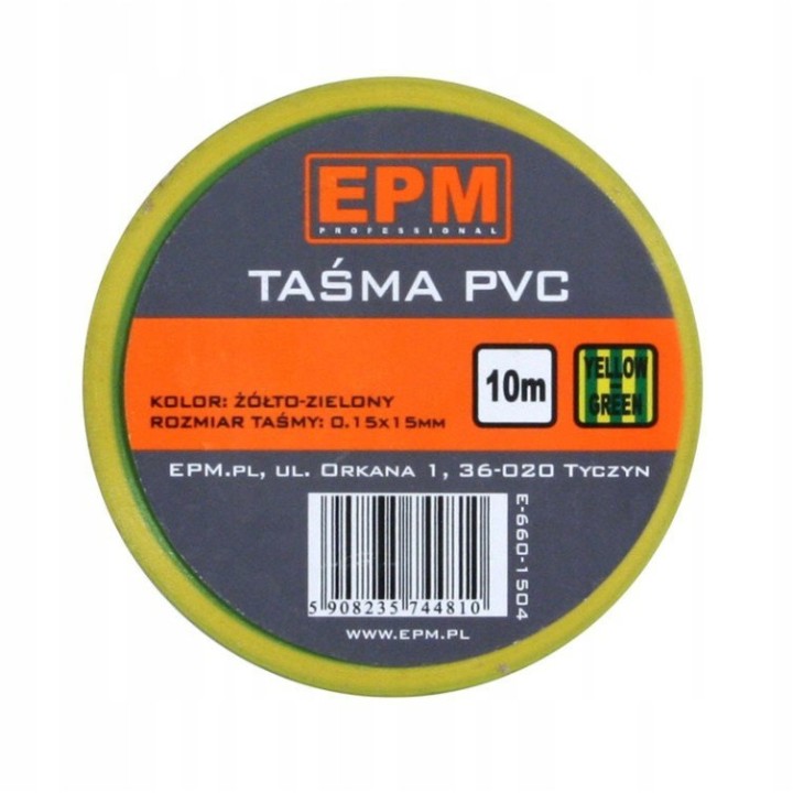 Taśma izolacyjna 15 mm*10 m żółto-zielona