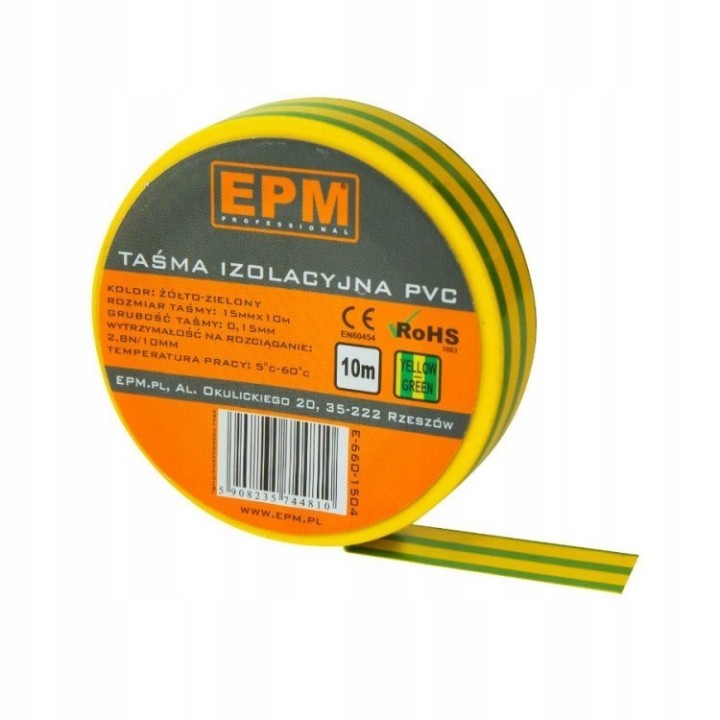 Taśma izolacyjna 15 mm*10 m żółto-zielona