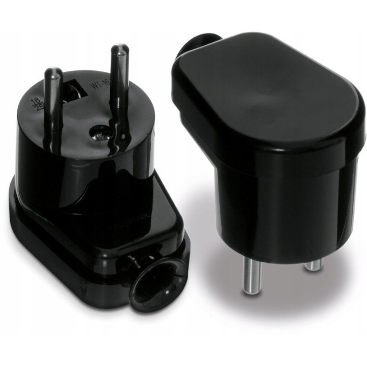 Wtyczka kątowa rozbieralna, 2P+Z, 16 A, 250 V czarna
