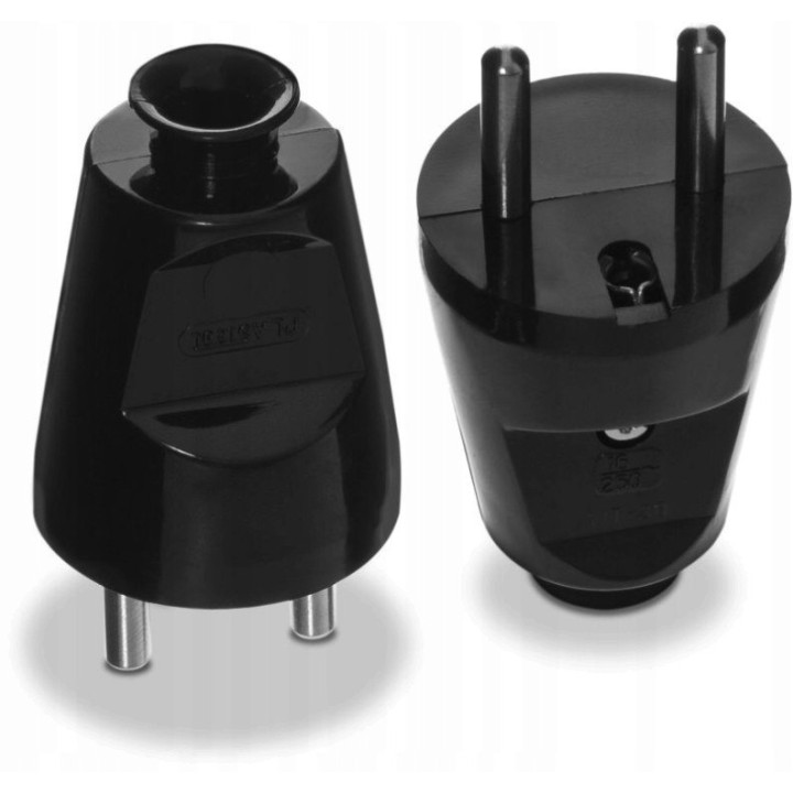 Wtyczka prosta rozbieralna 2P+Z, 16 A, 250 V czarna