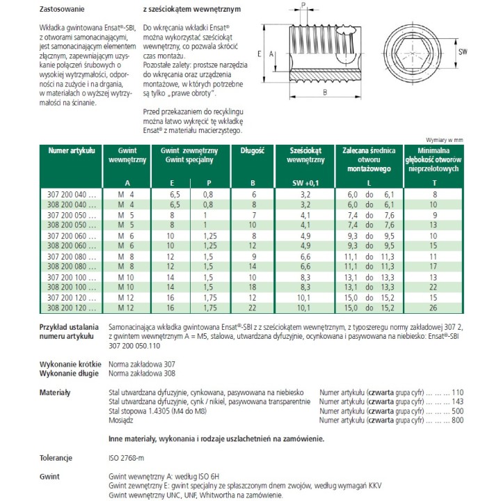 Wkładka gwintowana samonacinająca M8 307 200 080