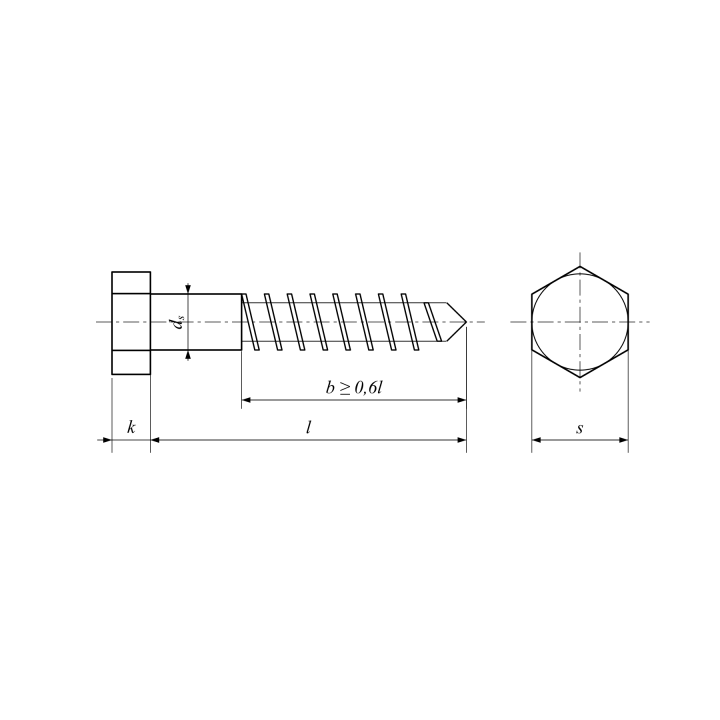 Rysunek techniczny DIN 571 — d_s, k, b, l, s