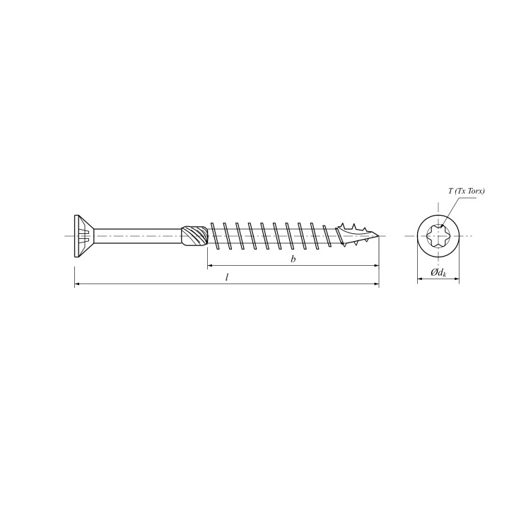 Rysunek AN112: l, b, średnica łba i gniazdo Torx