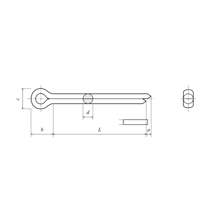 Własny rysunek zawleczki DIN 94 — a b c d L