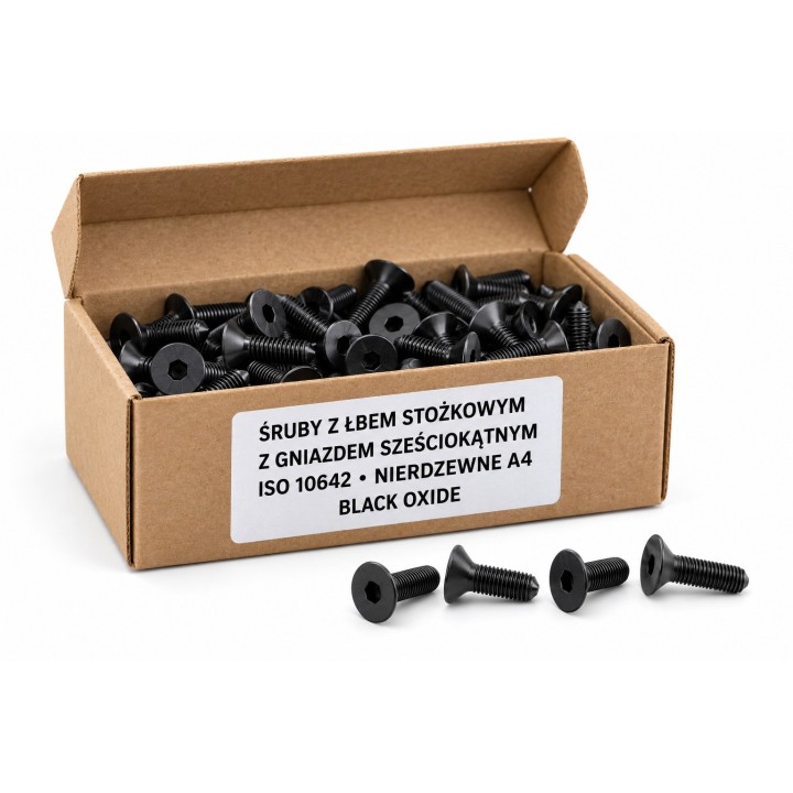 Śruby ISO 10642 A4 Black Oxide w kartoniku — ilustracja