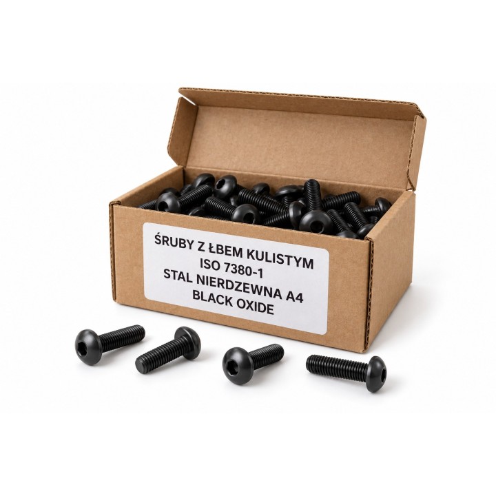 Śruby ISO 7380-1 A4 Black Oxide w kartoniku — ilustracja