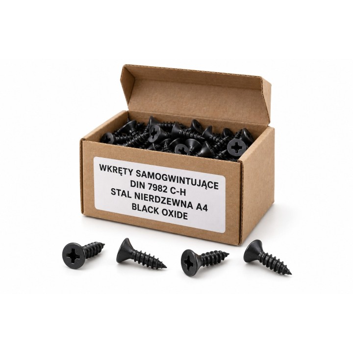 Wkręty DIN 7982 C-H A4 Black Oxide w kartoniku — ilustracja rodziny