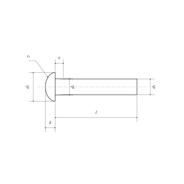 Nit pełny DIN 660 — własny schemat d1, d2, d3, e, k, l, r1