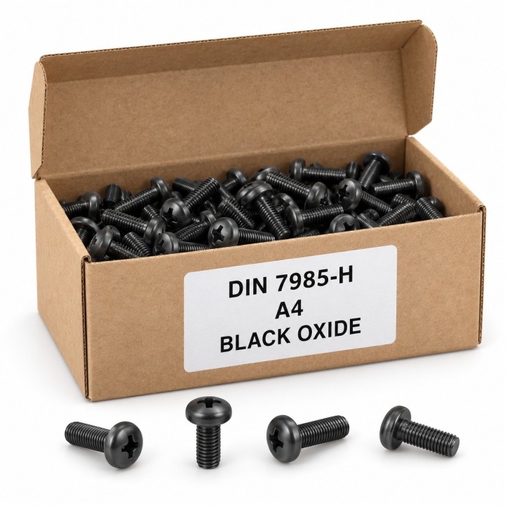 Wkręty DIN 7985-H A4 Black Oxide w kartoniku — ilustracja rodziny