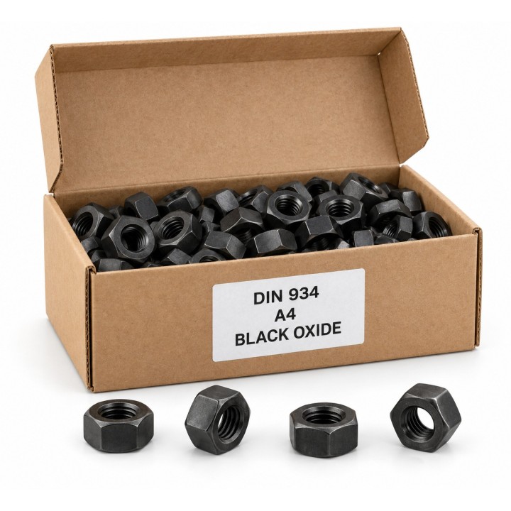 Nakrętki DIN 934 A4 Black Oxide w kartoniku — ilustracja rodziny