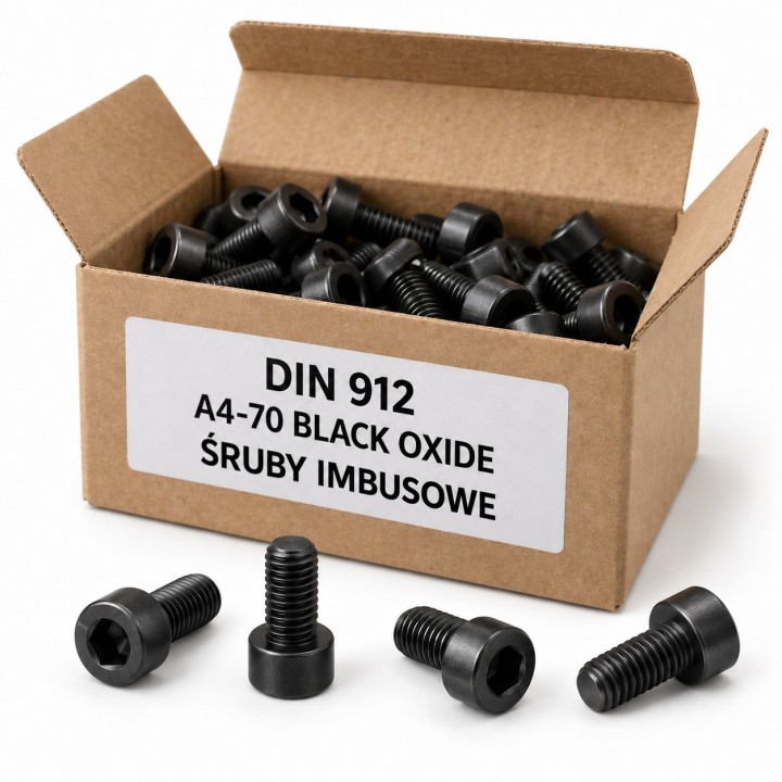 Śruby DIN 912 A4 Black Oxide w kartoniku — ilustracja rodziny