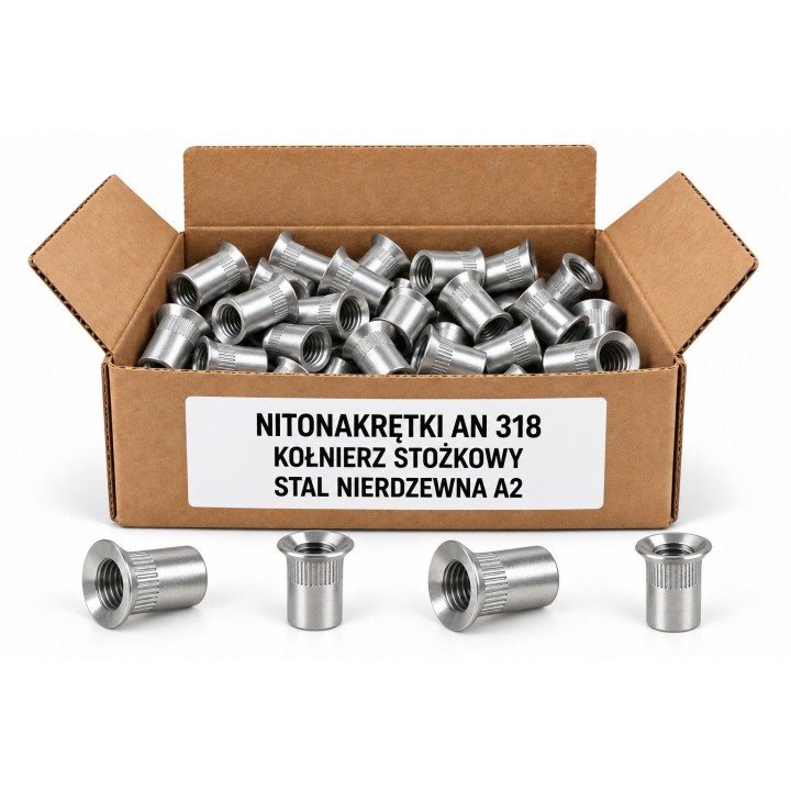 Nitonakrętki AN 318 — stal nierdzewna A2, opakowanie poglądowe