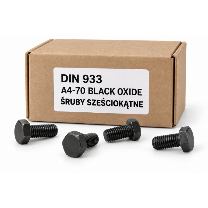 Śruby DIN 933 A4 Black Oxide w kartoniku — ilustracja rodziny