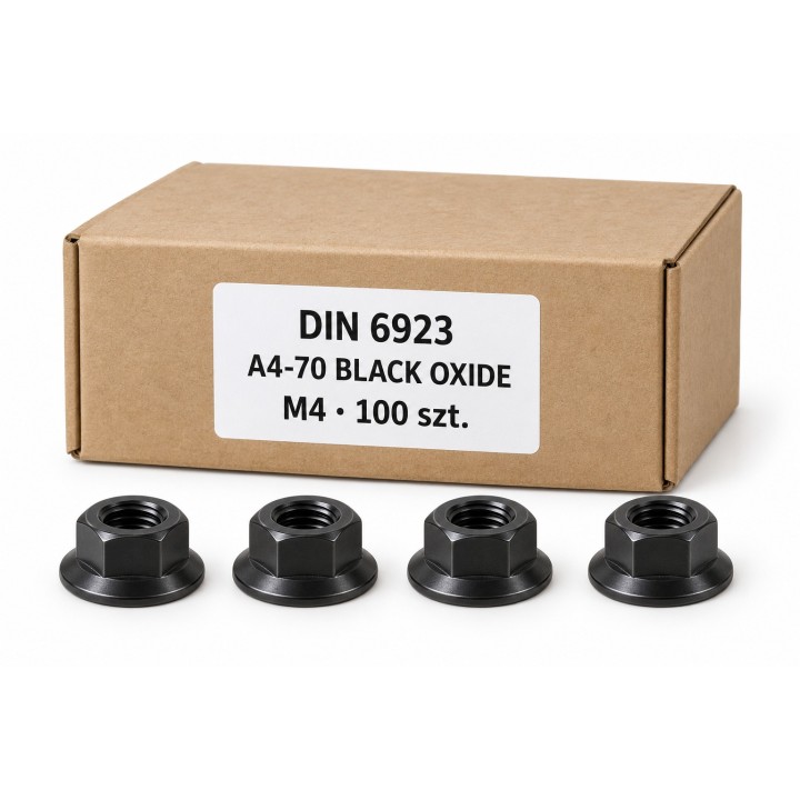 Nakrętki DIN 6923 A4-70 Black Oxide w kartoniku — ilustracja
