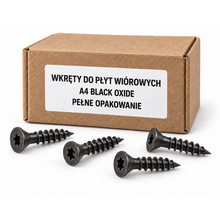 Wkręty do płyt wiórowych A4 Black Oxide w kartoniku — ilustracja rodziny