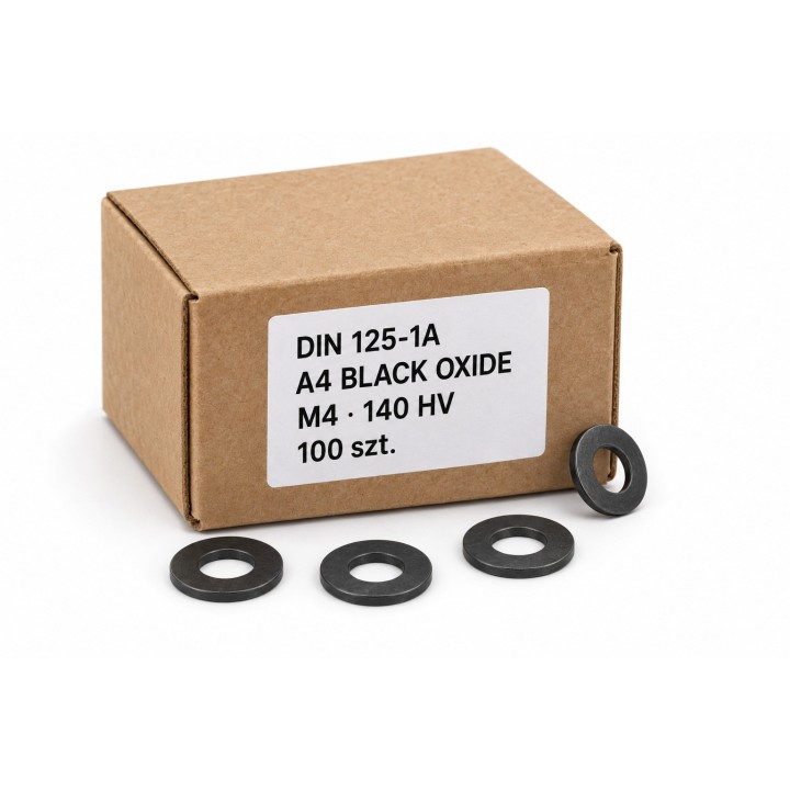 Podkładki M4 DIN 125-1A A4 Black Oxide, 100 sztuk w kartoniku — ilustracja