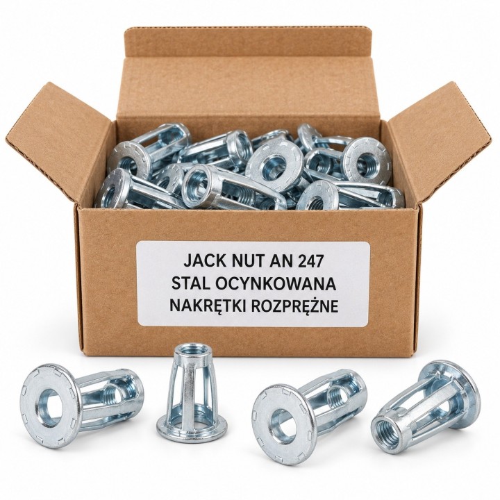 Jack Nut AN 247 — własna ilustracja opakowania, stal ocynkowana
