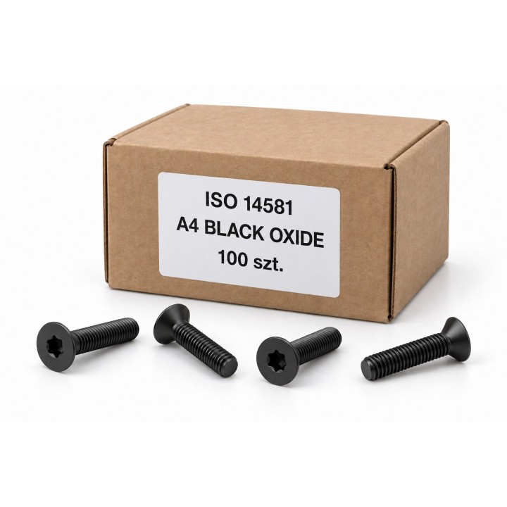 Wkręty ISO 14581 A4 Black Oxide, 100 sztuk — ilustracja kartonika rodziny