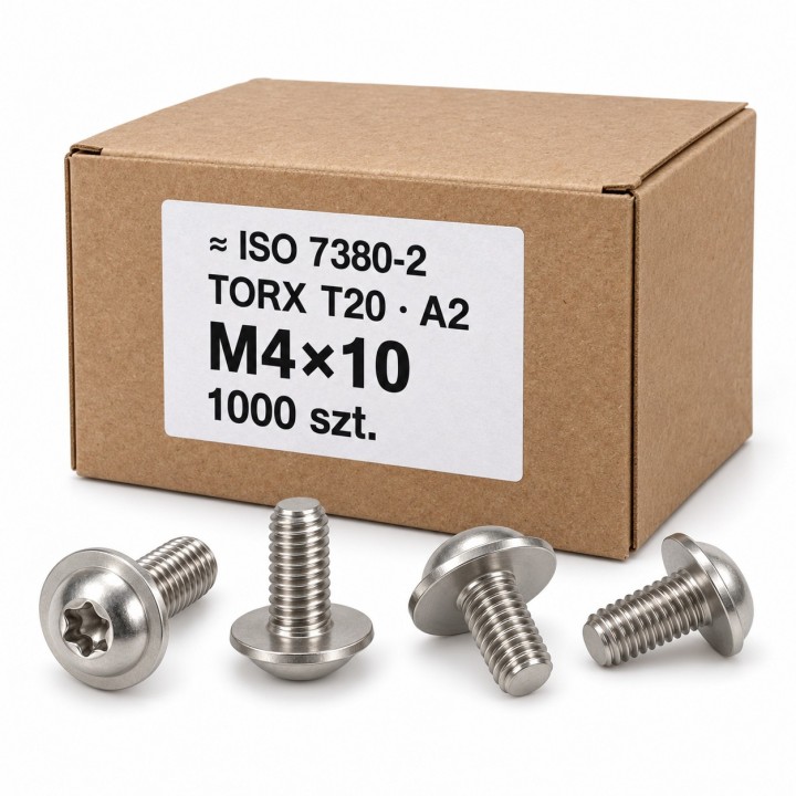 Pełne opakowanie1000śrub M4x10 Torx T20 A2 — ilustracja kartonika