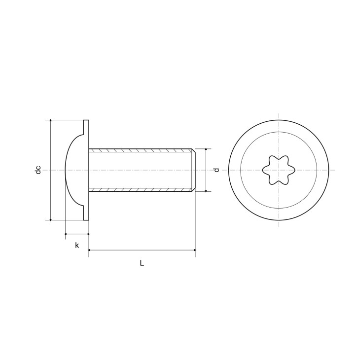 Własny schemat śruby z kołnierzem: d, dc, k, L