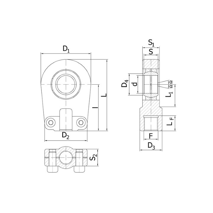 Ucho siłownika PR 50U-UK-N stal nierdzewna AISI 316