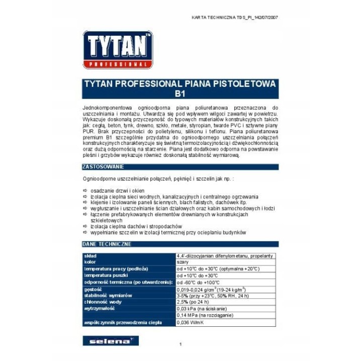 Pianka pistoletowa TYTAN B1 750 ml ognioodporna