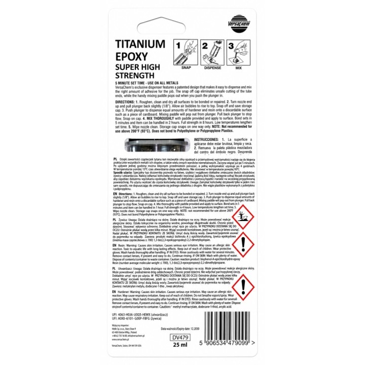 Versachem Titanium Epoxy 25 ml Klej Epoksydowy Do Metalu Tytan
