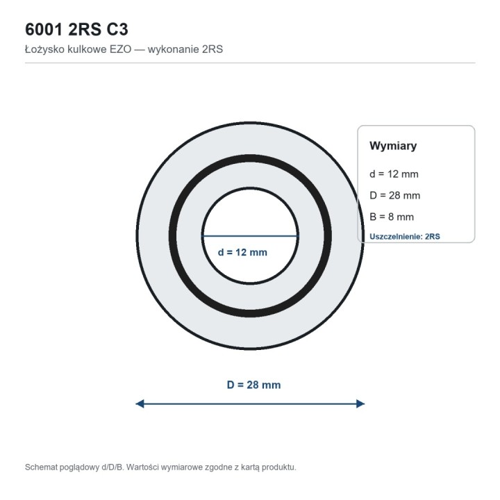 Łożysko kulkowe 6001 2RS C3 EZO 12x28x8 mm
