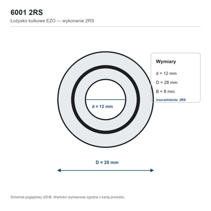 Łożysko kulkowe 6001 2RS EZO 12x28x8 mm