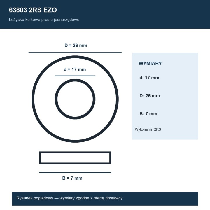 Łożysko kulkowe 63803 2RS EZO 17x26x7 mm