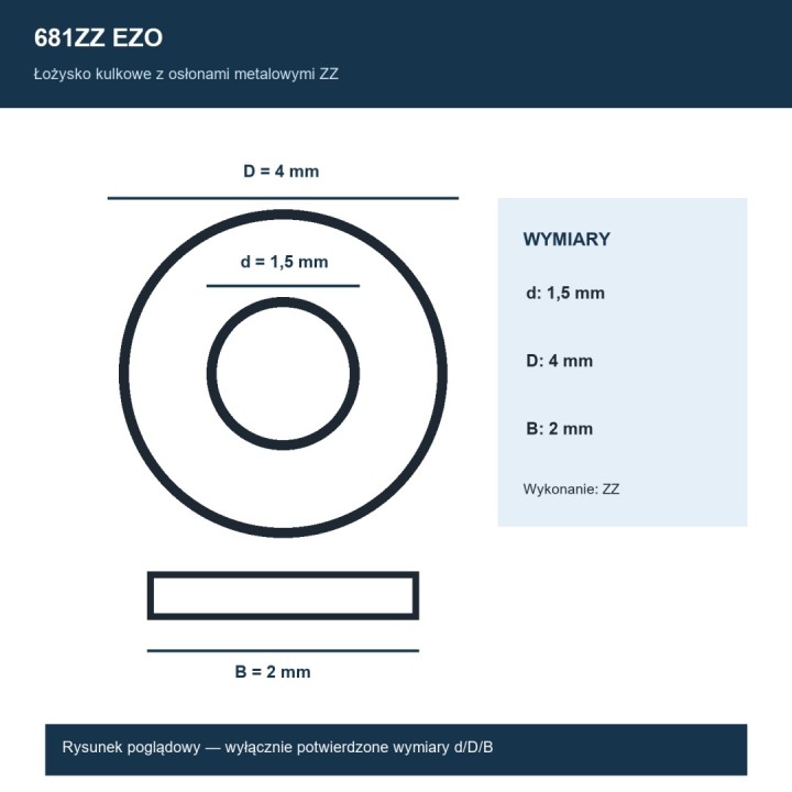 Łożysko kulkowe 681ZZ EZO 1,5x4x2 mm