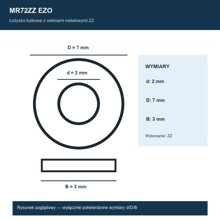 Łożysko kulkowe MR72ZZ EZO 2x7x3 mm