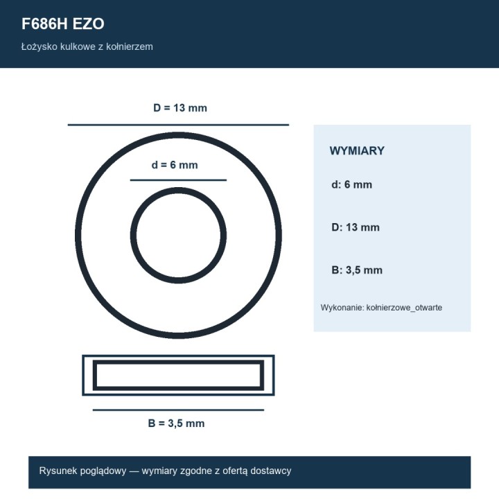 Łożysko kulkowe nierdzewne z kołnierzem F686H EZO 6x13x3,5 mm