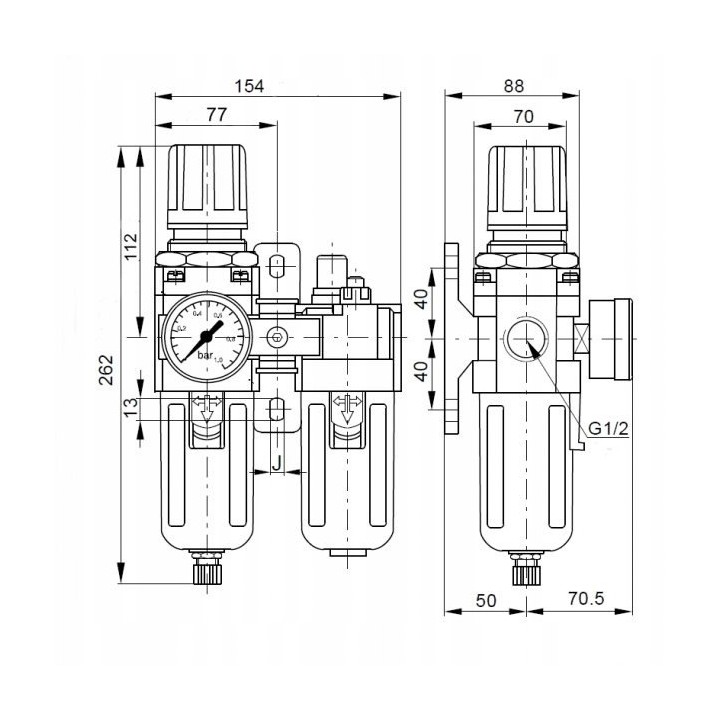 Blok przygotowania powietrza 1/2" 0,5-8,5 bar