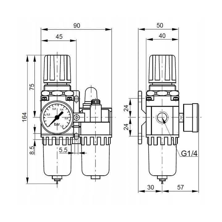 Blok przygotowania powietrza 1/4" 0,5-8,5 bar