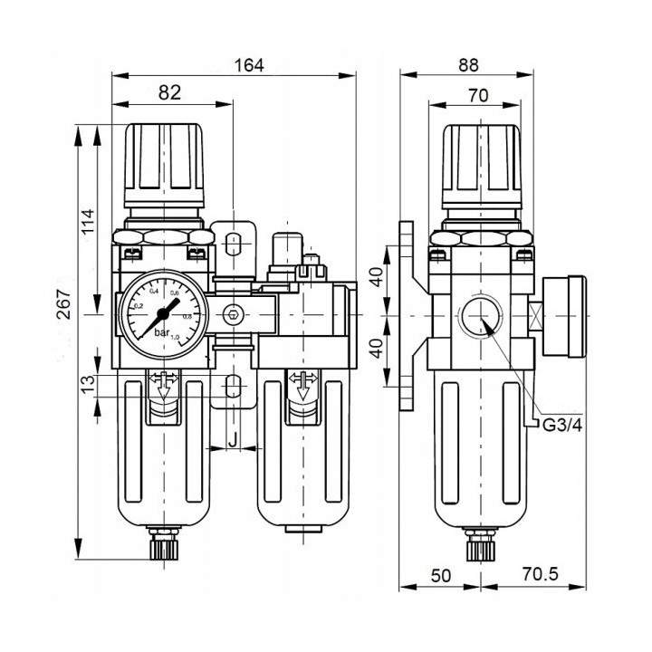 Blok przygotowania powietrza 3/4" 0,5-8,5 bar