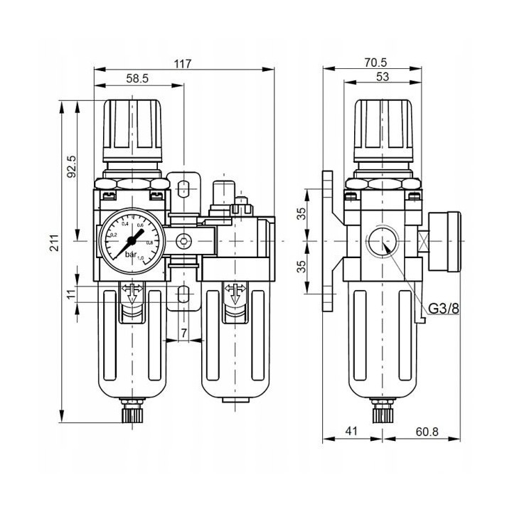 Blok przygotowania powietrza 3/8" 0,5-8,5 bar