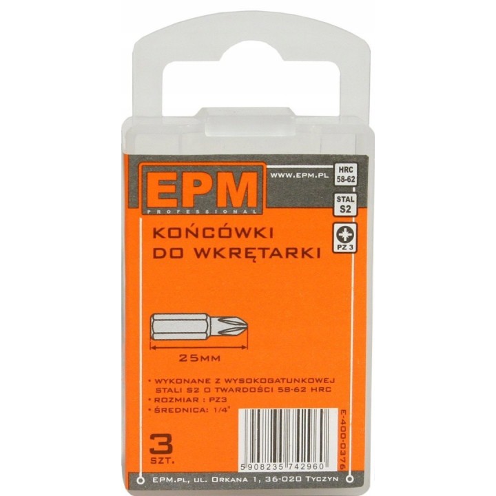 GROT, BIT, KOŃCÓWKA DO WKRĘTARKI 25 mm 3 szt. PZ3