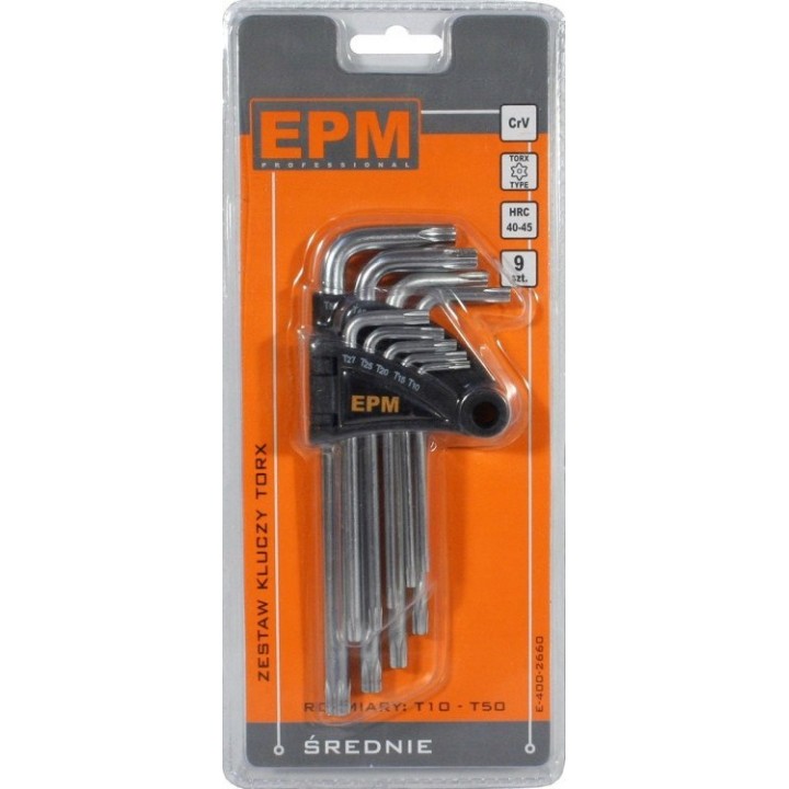 KOMPLET KLUCZY TORX TYP L T10-T50 9 szt. ŚREDNIE