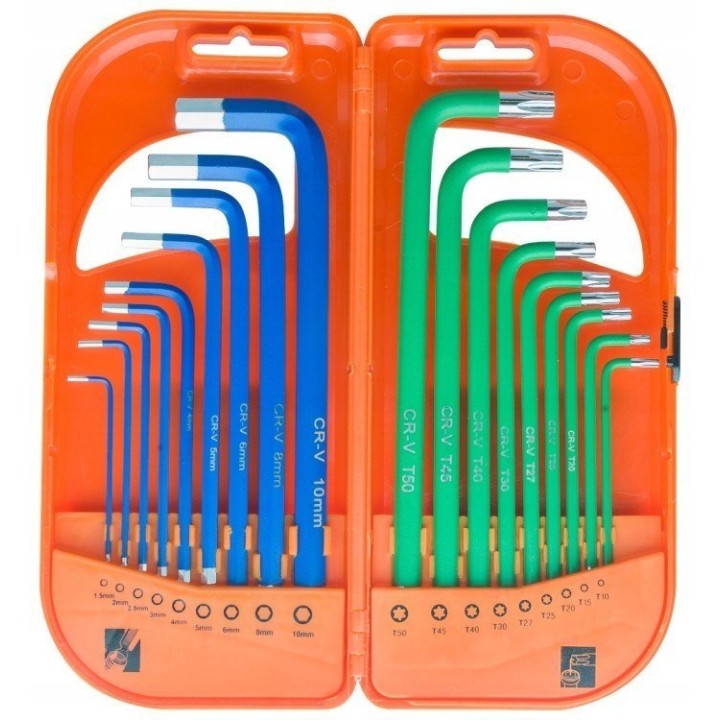 Komplet kluczy trzpieniowych hex i TORX długie 18
